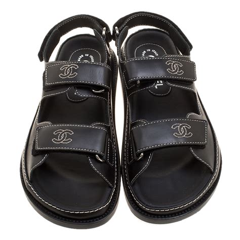 black chanel velcro sandals|chanel black flip flops.